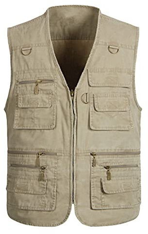 Hommes Classique Gilet de Plein air,Hwalleum Homme Multi-Poches Coton Veste sans Manche de Sport de Voyage,Gilet de Pêche Veste de Loisirs pour Camping,Chasse,Photographie,Militaire Tactique,Randonnée