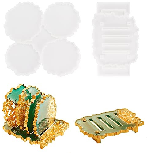 HONZUEN Silikonform Untersetzer, Unregelmäßig Silikonformen Epoxidharz Set DIY Achatform Untersetzer Kit Epoxidharzformen Becherständer, Resin Art Achat Untersetzer für Schmuck DIY Basteln