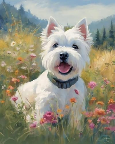 ZMHZMY Malen nach Zahlen Kit für Erwachsene Kinder Anfängeri Westie Hund Tier West Highland Terrier Hund Moderne Kunst Malerei einzigartiges Geschenk Home Decoration Malerei
