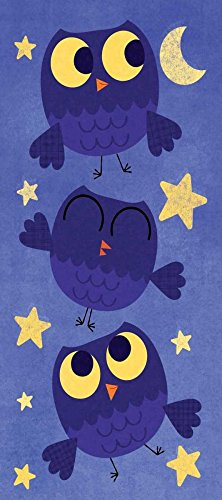 Feeling at home KUNSTDRUCK auf MATTE PAPIER 220gr NACHTEULEN Mack Steve - Kinderkunst vertikale Poster lila gelber Sternhimmel-Nacht o Bild auf Papier cm_63_X_28