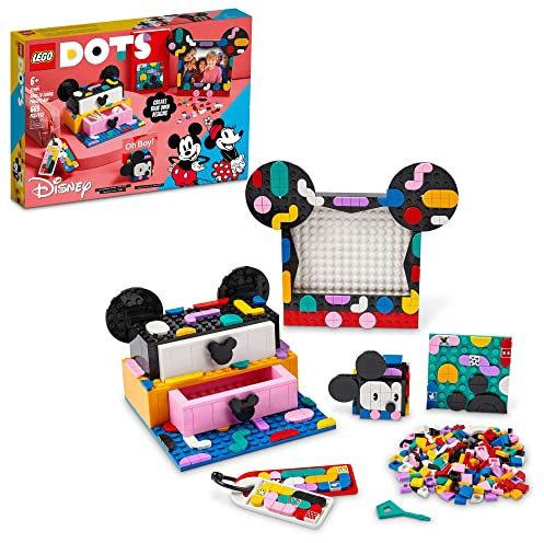 LEGO DOTS Disney Mickey & Minnie Mouse Back-to-School Project Box 41964 6-in-1 Spielzeug Kunst und Handwerk Bauset mit Taschenanhängern, Aufkleber-Patch und Schreibtisch-Ordnung, kreative Geschenkidee
