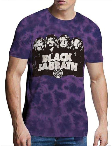 Black Sabbath T Shirt Band Logo Official Unisex Dye Wash Purple XL
