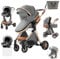 Prokoke Kinderwagen 3 in 1, Kinderwagen Set Einem Klick Faltbar, Kombikinderwagen 3 in 1 mit Umkehrbarem Zwei-Wege-Schub, Buggy Rahmen Aluminiumlegierung Baby Kleinkind Neugeborene (225 Grey)