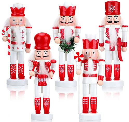 5 Set Weihnachten Nussknacker Ornamente Set Glitzer Zuckerstange Holz Soldat Figuren 5 Zoll Rosa Nussknacker Hängende Dekoration Weihnachten Nussknacker Figuren Ornamente Urlaub Xmas Tree Decor