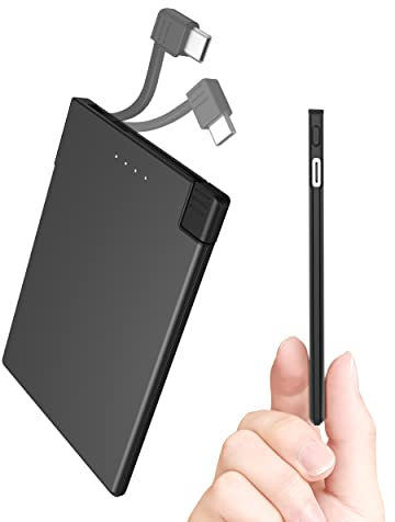 TNTOR Portable Charger, 3500mAh Lightweight Ultra Slim Power Bank with Built-in USB-C Cable, Portable Credit Card Size Power Bank Compatible with iPhone 15 16 Series and Android Phones etc