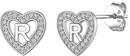 Suplight Ohrstecker Herz Silber 925 Damen Buchstabe R Ohrringe mit Zirkonia Medizinische Ohrringe Kinder Nickel frei hypoallergen herzförmigen Ohrring weißgold Schmuck