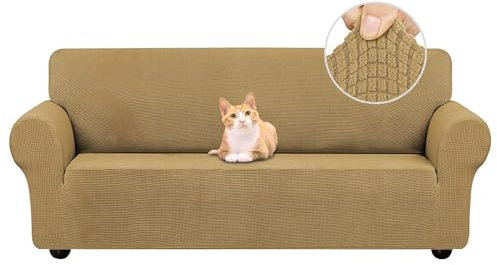 Jaotto Sofabezug 4 Sitzer Elastischer Stretch Spandex Sofa Überwürfe Sofahusse Antirutsch Waschbar Sofaschoner Couchbezug für Sofa mit Armlehne,Jacquard#Kamel
