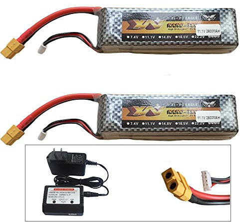 Pièces de rechange 11.1V 2600mAh 3S Lipo Battery XT60 Plug Charger Appliquer sur les bateaux atomiques sans balais avec télécommande (2 batteries plus chargeur)