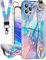LISEVO (2in1 Blue Marble Case with Strap for iPhone 13 Pro Max 6.7 Inch Cute Aesthetic Marble Design Girly Women Case Hand Strap Girl Handle Finger Phone Case+Lanyard for iPhone 13 Pro Max