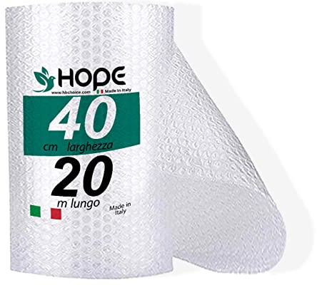 Hope Pluriball Imballaggio 40cm x 20m Imballaggio per Spedizioni e Carta Imballaggio ideale per il trasloco confezione 1 rotolo pluriball proteggere oggetti con imballaggio bolle. (40cm x 20m)