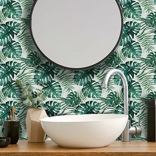 Alwayspon Piastrelle adesive impermeabili in vinile, staccabili e attaccate, autoadesive, per cucina, bagno, soggiorno, stile boho, 20 x 20 cm, 25 pezzi, foglie verdi