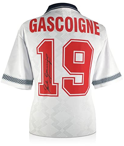 Exclusive Memorabilia Paul Gascoigne Signed England 1990 Football Shirt White