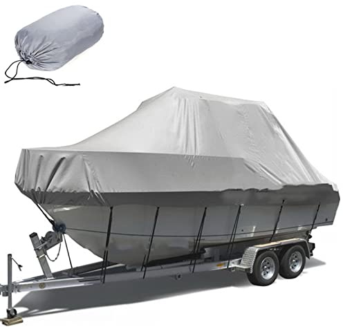 ELVONS Bootsplane Mit Gummizug, 420d Staubdicht Und Atmungsaktiv Bootsabdeckung Aus Oxford-Material Yachtabdeckung FüR Boote Mit Mittelkonsole, 11-27 Fuß,Grau,25~27(1010cm*590cm)