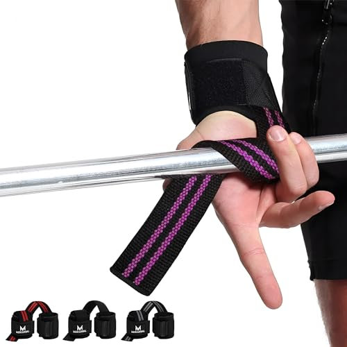 MERCURYAL Straps Gym mit Handgelenkstütze für Gewichtheben und Powerlifting, Handgelenkbandagen für Fitnessstudio, Lifting Straps, Haltegurte, Fitnessgriffe für Totgewicht (Schwarz/Rosa)