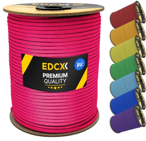 EdcX Paracorde en Nylon 4 mm 550 100 m (330 Pieds) - Type III, Corde 100% Nylon, Corde à 7 brins, Corde en Nylon 4 mm dans des Couleurs Unies (Sofit Pink, 100 m)