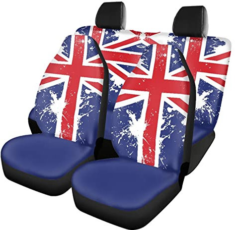 Kuiaobaty UK Flag Print Car Seat Covers 3 Pack Full Set 5 Seater Cars, Union Jack Flag Front Protective Covers, Auto Interior Accessory