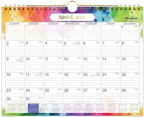 Kalender 2024 – Wandkalender 2024, 12 Monate, von Januar 2024 bis Dez. 2024, Monatskalender mit Julianischem Datum, 27,9 x 21,6 cm, Doppeldrahtbindung, ideal zum Aufhängen an der Wand, Farbdesign