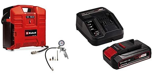 Einhell Compresor de maletín con batería TE-AC 36/8 Li OF Set-Solo Power X-Change (36 V, máx. 8 bar, sin aceite, potencia de aspiración 130 l/min, incl. set adaptador de 3 pz, con batería y Cargador)