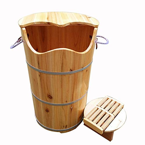 SilteD Foot Spa Holzfass-Sauna-Fußbad, Dual-Use-Holz-Fußbadeimer, verdicktes Fußbad-Holzfass mit Deckel, Begasungs- und Deodorant-Badefass, 60 cm hoch