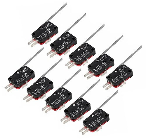 SMGDA 10 pièces Micro Interrupteur Fin de Course Levier de Charnière 3 Broches Actionneur Momentané à Bouton Poussoir pour Arduino 250V 16A V-153-1C25