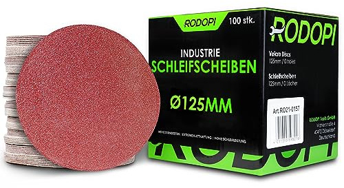 RODOPI Klett Schleifscheiben 125mm RedDevil Körnung 40-320 Schleifpapier für Exzenterschleifer ungelocht Zirkonium Korund Schleifpads rund Klettscheibe - 50 Stück K80