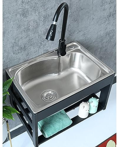 Évier Utilitaire Mural à Une Cuve, Lave-Mains avec Robinet, pour Buanderie Intérieur et Extérieur
