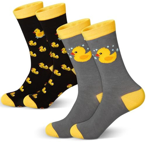 HICARER 2 Paar Lustige Enten Socken für Damen Herren Entenküken Entlein Muster Quietscheente Tiersocken Unisex Neuheit Crew Socken Geschenke Accessoires