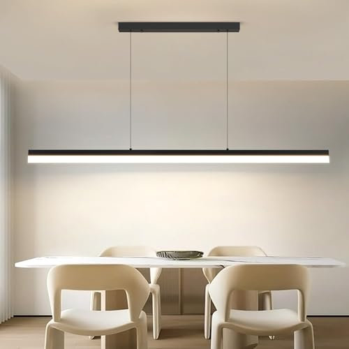 Mikeru LED Pendelleuchte esszimmer, 60W Pendelleuchte esstisch schwarz, Lineare Hängelampe küche Dimmbar mit Fernbedienung, 10%-100% Einstellung der Farbtemperatur, Esszimmerlampe, Lang 150cm