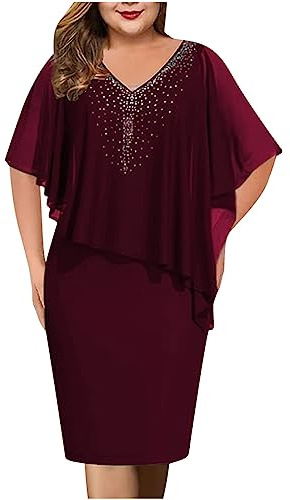 Elegant Dress for Women UK Sale Clearance Plus Size Sequin Chiffon Dresses Party Evening Clubwear Midi Dress Elegant Sexy Casual Dress Cocktail Lace Half Sleeve Summer Dresses Wedding Guest Outfit