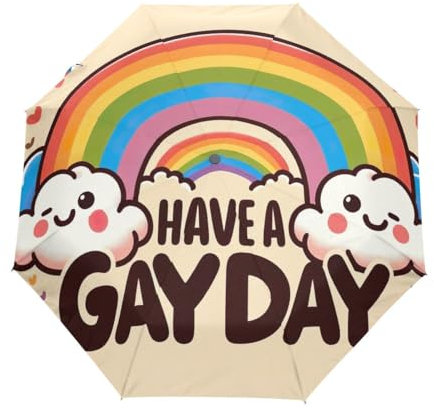 LGBT Pride Regenschirm mit Aufschrift Have a Gay Day, kompakter Reise-Regenschirm, winddicht, automatische Regenschirme für Rucksack, Geldbörse, Tragetasche