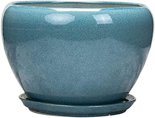 YISHUOYZBS Fioriera extra large in ceramica blu brillante, vaso da fiori in stile cinese, contenitore per bonsai da interno con foro di drenaggio, sottovaso, decorazione per casa e ufficio, blu, 20 cm