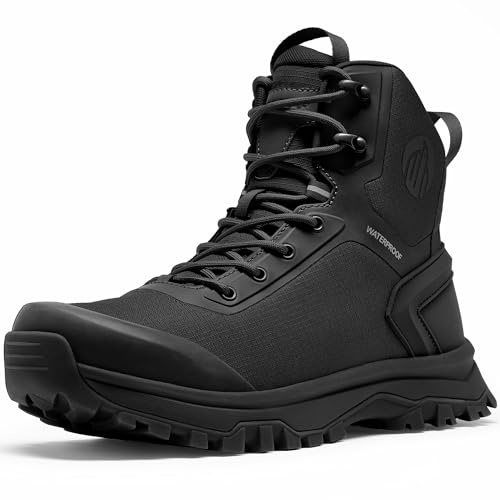 Coostar Tactical Boots for Men Lightweight Military Combat Boot Side Zipper Motorcycle Hiking Work Boots Waterproof 8 Inches Black Size 10