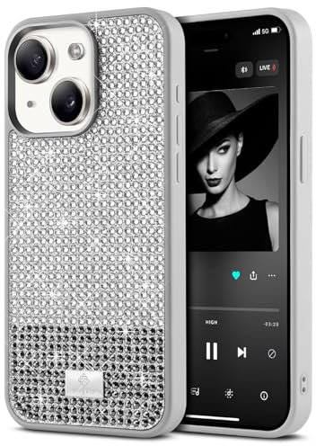 BEZ Case for iPhone 13 Case Glitter, with Bling & Co. Series, Sparkle Diamond Crystal Bling Case Cover for iPhone 13, Cloud Grey