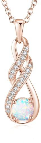LOCIBLO October Birthstone Necklaces for Women 925 Sterling Silver Infinity Pendant 18K Rose Gold Plated Synthetic White Opal Necklace Jewellery for Her, 16+2