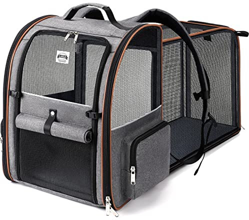 Lekesky Large Cat Carrier Backpack Expandable - Pet Carrier Backpack for Small Dogs Medium Cats Fit Up to 25 Lbs, Grey, L