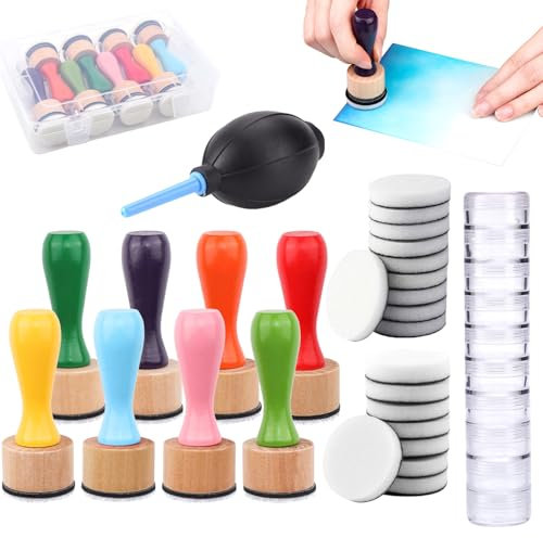 OTCRAFT 29Pcs/Set Ink Blending Ink Air Blower Tool,with Foams Replacement Refill Foam Storage Box Tool for Foams Scrapbooking Painting Drawing Art Supplies Handle Ink Tools (8 Colors Handle)