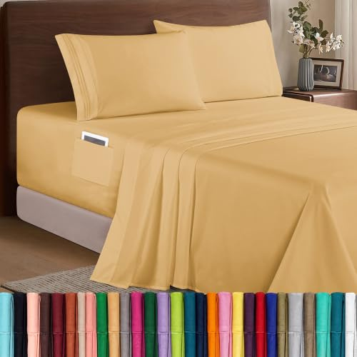 Elegant Comfort - Luxury 1500 Premium Microfiber 4 Piece Bed Sheet Set - Soft Elastic 18 to 24 Deep Pocket Extra Deep Pocket Bed Sheets Full, Camel-Gold