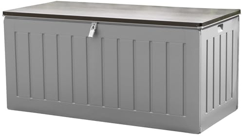 Olsen & Smith 830L Capacity Outdoor Garden Storage Box With Padlock Plastic Shed - Weatherproof & Sit On with Wood Effect Chest (830-Litre, Anthracite)