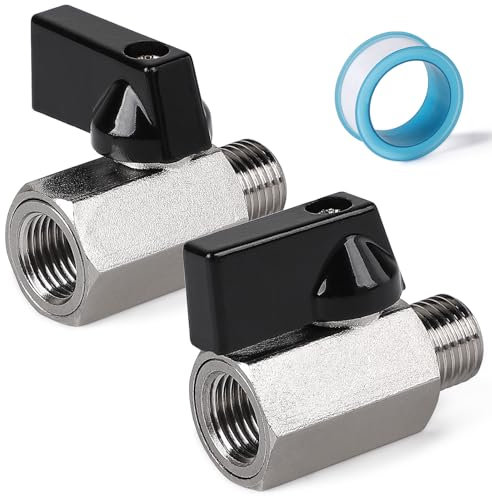 EFUTURETIME 2 x Mini Kugelhahn Absperrventil, 1/4AG x 1/4 IG Absperrhahn, Messing Vernickeltes Kugelventile mit Teflonband