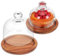 MUCKLILY 2 Pack Wooden Base Mini Cake Display Stand with Glass Dome, for Dessert Cheese Candy Butter (3.9 x 3.9 Inch)