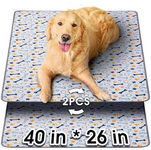Hompet waschbare Pee-Pads für Hunde, 101×66 cm, 2-Pack-Dicke schwere Absorption wiederverwendbares Pee-Pads verhindern Leckagen ohne Rutsch, Haustiertrainingspads für Welpen-Spielstall