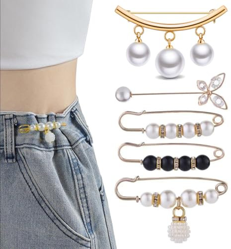 5 Pièces Broche Femme Vetement, Perle Broche, Broche Femme Vetement, Grosse Epingle A Nourrice, Broches Et Pins Pour Femme Avec Perles Strass Épingles pour Col Châle Cardigan Echarpe Jeans