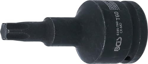 BGS 6185-T60 | Kraft-Bit-Einsatz | Länge 100 mm | T-Profil (für Torx) T60 | Antrieb Innenvierkant 20 mm (3/4) | Chrom-Molybdän-Stahl | Hand- und Schlagschrauberbetrieb | Arretierstift/Gummiring