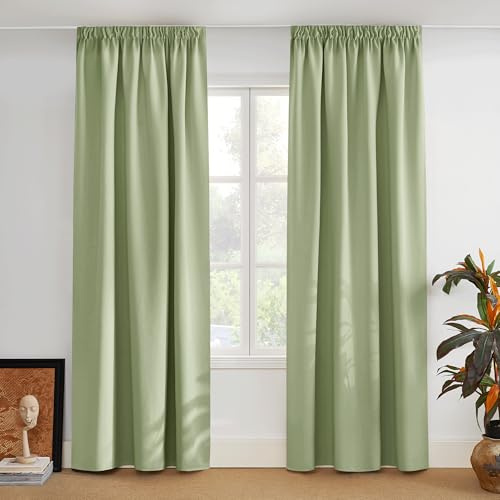 PONY DANCE Verdunklungsvorhänge mit Kräuselband Thermogardinen 2er Set | H 245 x B 140 cm, Laubgrün, für Schienensystem, Hitzeschutz, Blackout Curtains, für Wohnzimmer, Gardinen Blickdicht