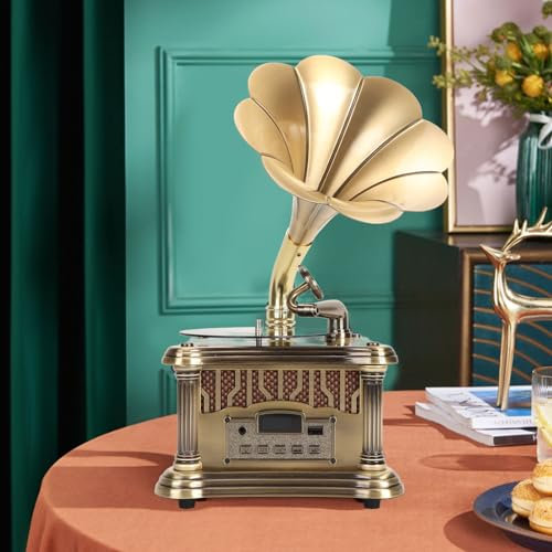 Vintage Gramophone Record Player with Remote Control, USB Charging, Retro Phonograph for Home Decoration