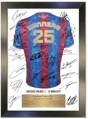 Crystal Palace FA Cup Winners 2025 Limited Edition Signed A3 Shirt Reproduction Autograph Poster Print Display (Frame Size 460 x 340mm) Display No165