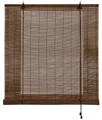 Store Enroulable en Bambou Naturel Premium au Style Rustique, Protection Solaire et Assombrissement, Résistant à l’Eau, Store en Bambou pour Portes et Fenêtres, STORESBASIC Couleur Marron 120x250