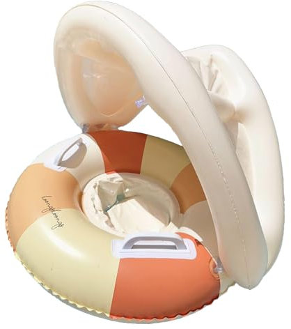 Qutalmi Bouée de natation pour bébé avec toit pare-soleil, flotteur de piscine gonflable rétro, protection solaire, anneau de sécurité pliable