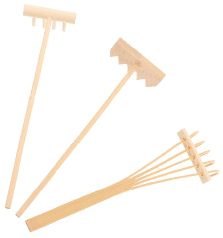 3 Kleiner Rechen aus Bambus für Zen Garten und Tischmeditation | Feng Shui Dekor für Zuhause und Büro, Beige Farbe, für Sand, 3 Stück, Natürliches Holz