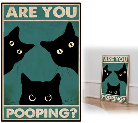 “Are you pooping? Schwarze Katze Schild, 30x20cm Lustige Badezimmer Wanddekoration Katze poster & kunstdrucke Bild Poster für Badezimmer katzendeko Toilette Badezimm Deko